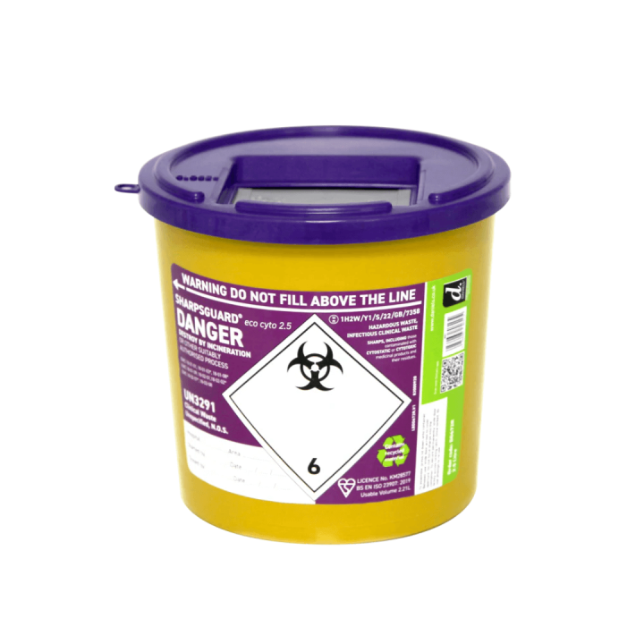 Sharpsguard Cyto 2.5 Litre Sharps Bin Purple Lid