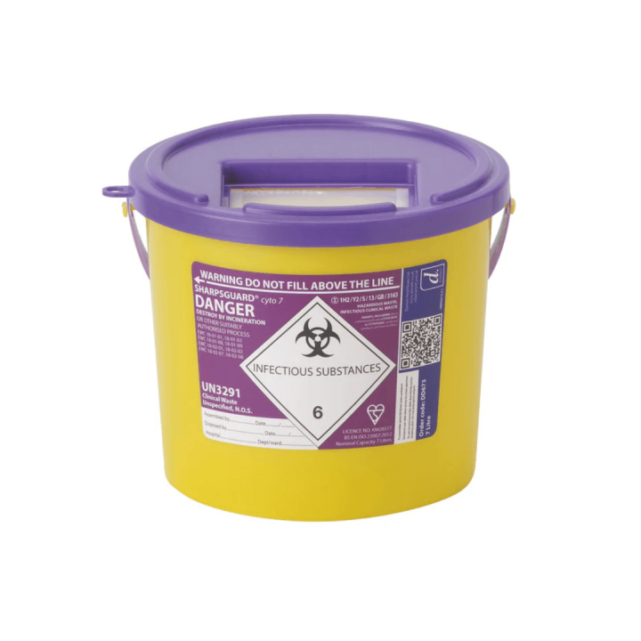 Sharpsguard Cyto 7 Litre Sharps Bin Purple Lid