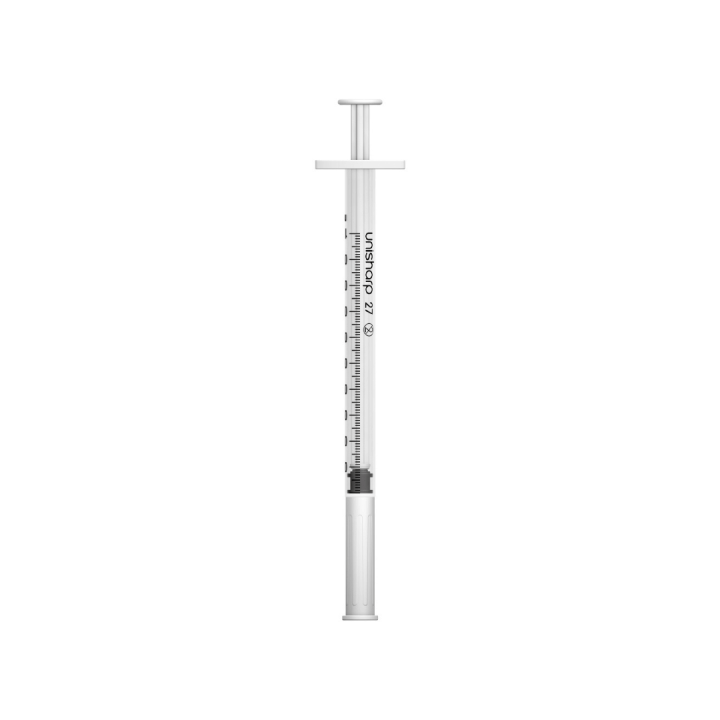 Unisharp 1ml 27G 0.5" fixed needle syringe: White