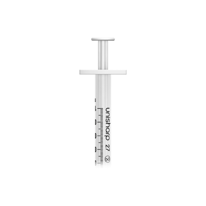 Unisharp 1ml 27G 0.5" fixed needle syringe: White