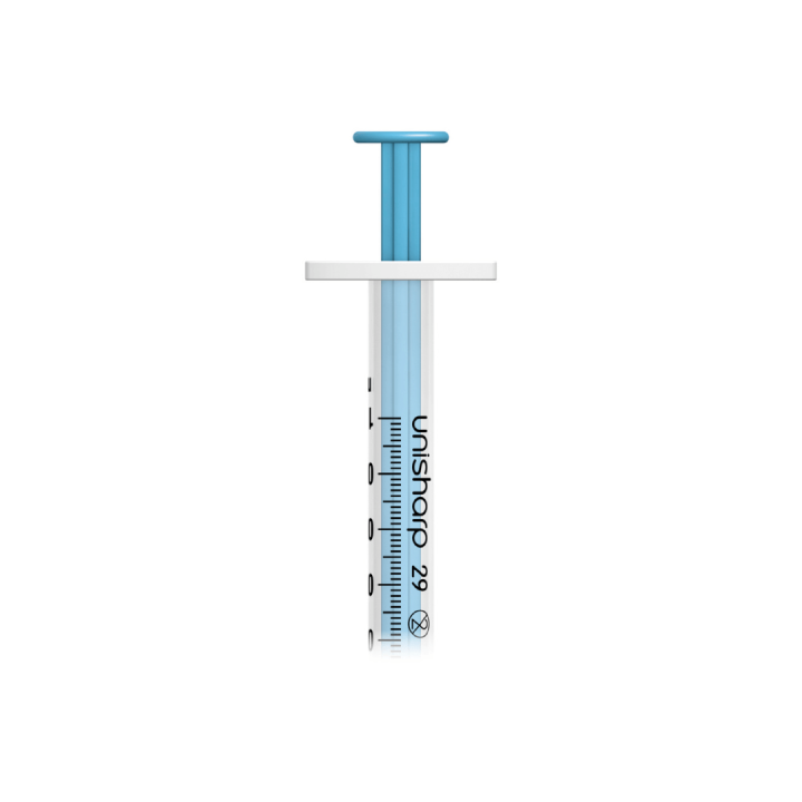 Unisharp 1ml 29G 0.5" fixed needle syringe: blue