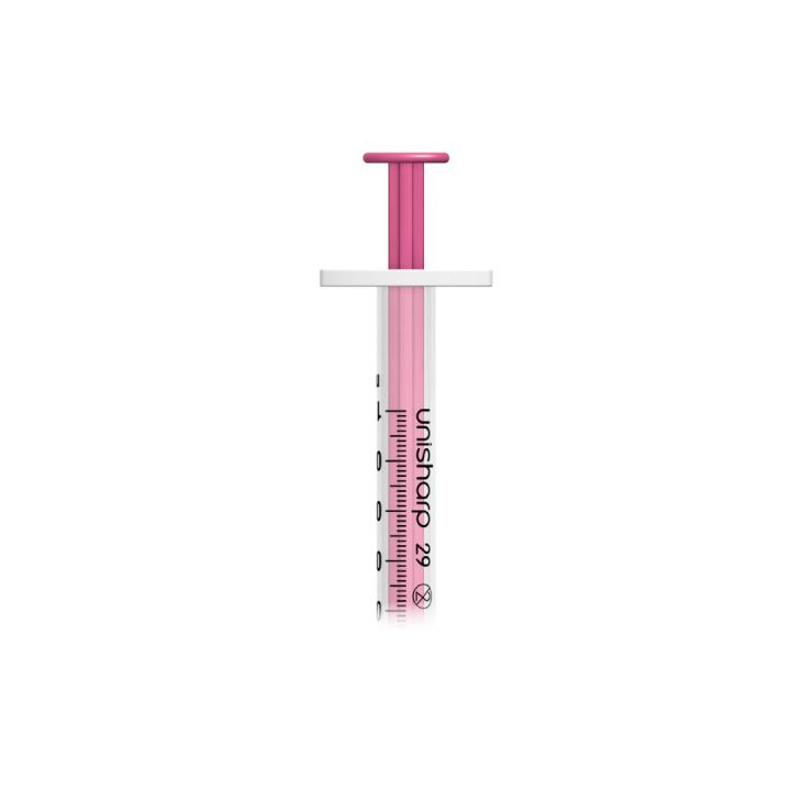 Unisharp 1ml 29G 0.5" fixed needle syringe: pink