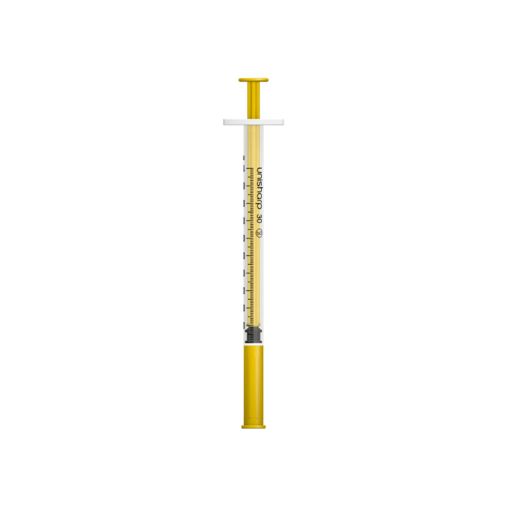 Unisharp 1ml 30G 0.5" fixed needle syringe: Gold