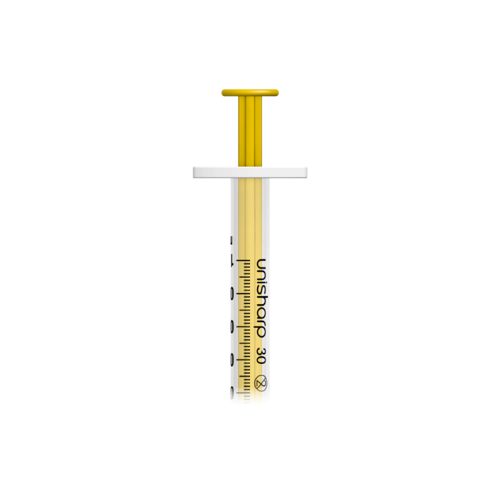 Unisharp 1ml 30G 0.5" fixed needle syringe: Gold