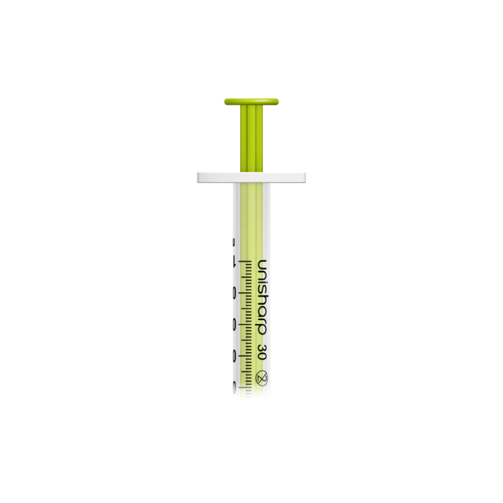 Unisharp 1ml 30G 0.5" fixed needle syringe: lime green