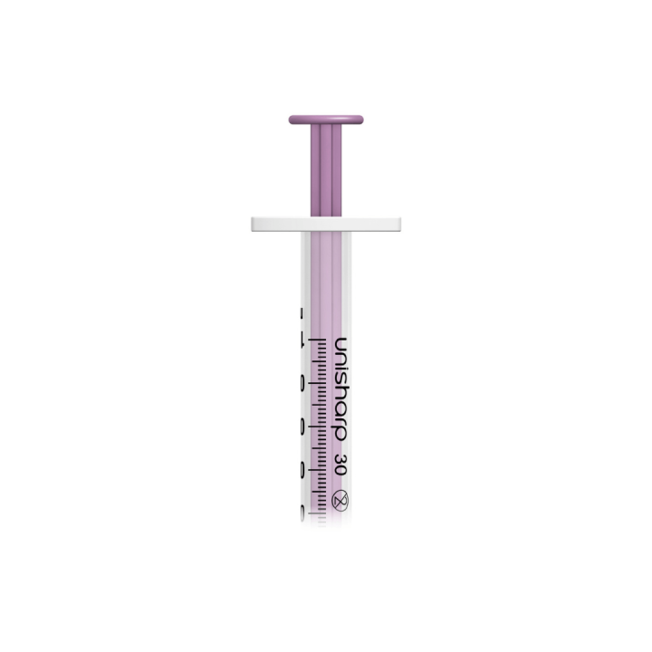 Unisharp 1ml 30G 0.5" fixed needle syringe: Purple