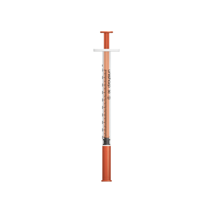 Unisharp 1ml 30G 0.5" fixed needle syringe: Red