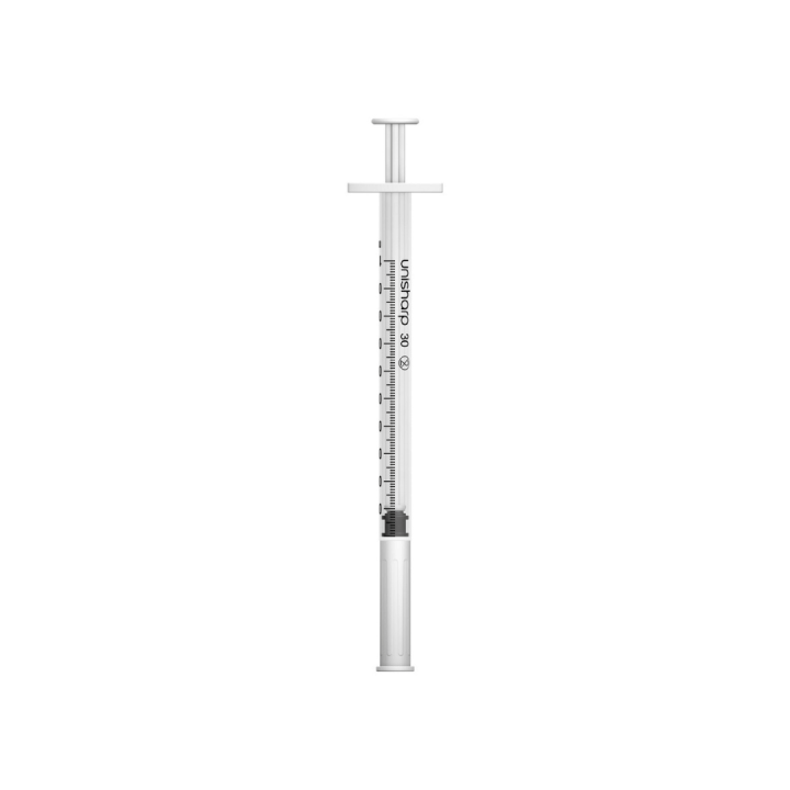 Unisharp 1ml 30G 0.5" fixed needle syringe: White