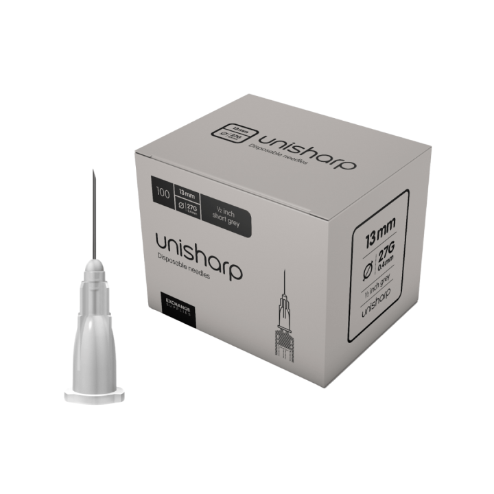 Unisharp 13mm 27g Grey Hypodermic Needles