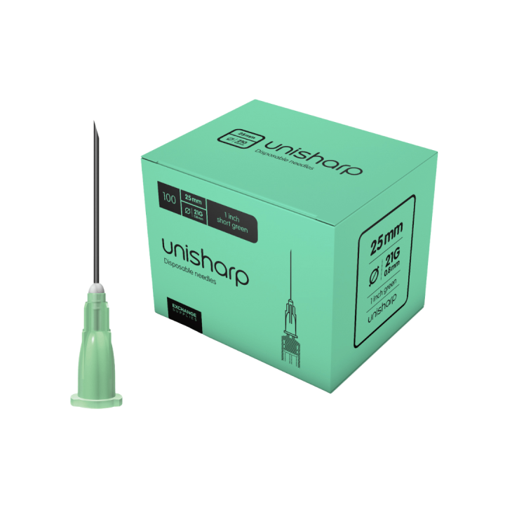 Unisharp 25mm 21g Green Hypodermic Needles