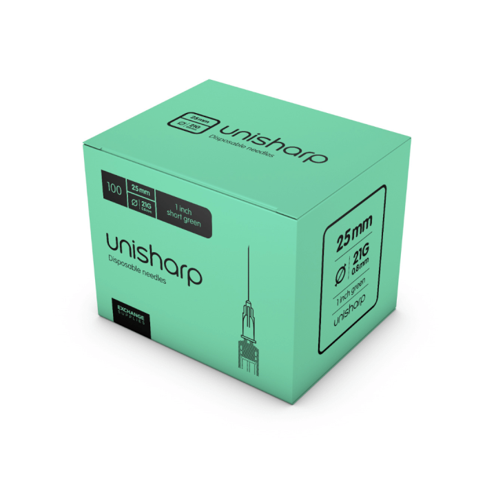 Unisharp 25mm 21g Green Hypodermic Needles