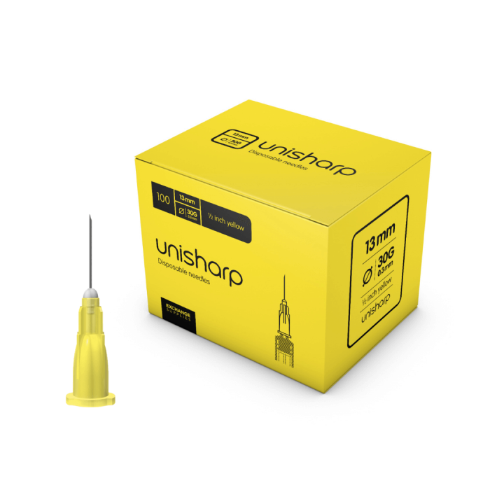 Unisharp 13mm 30g Yellow Hypodermic Needles