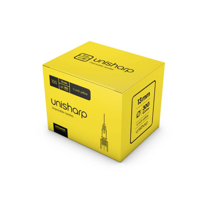 Unisharp 13mm 30g Yellow Hypodermic Needles