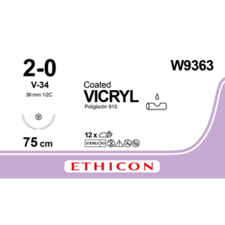 EOL - W9363 - VICRYL VIO 75CM M3 USP2/0 SGLE ARMED V-3