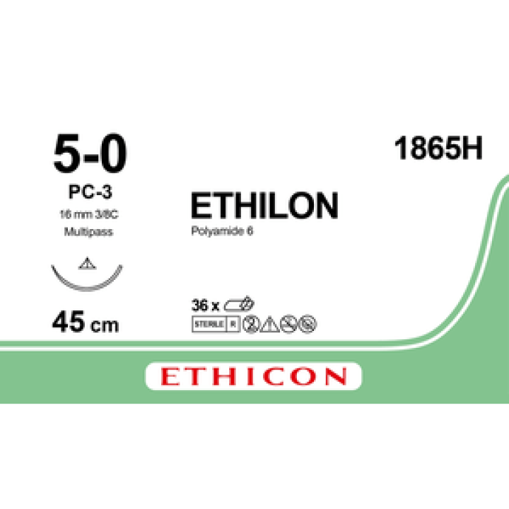 1865H - ETHILON BLACK 5/0 (45CM) 16MM 1/2 Circle Tapercut Needle