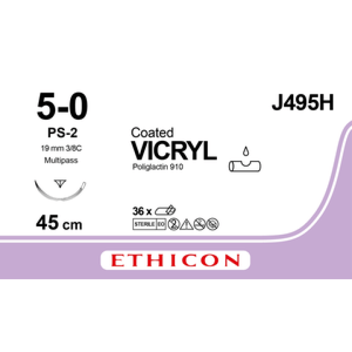 J495H - Vicryl 5-0 Coated Braided Undyed Prime MP