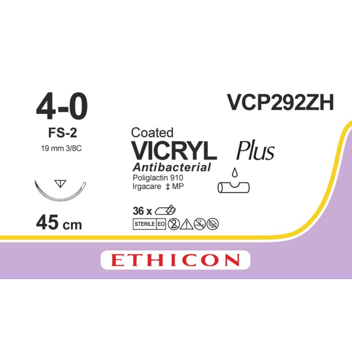 VCP292ZH - Vicryl+ 4-0 Coated BRD UD 18in S/A FS-2