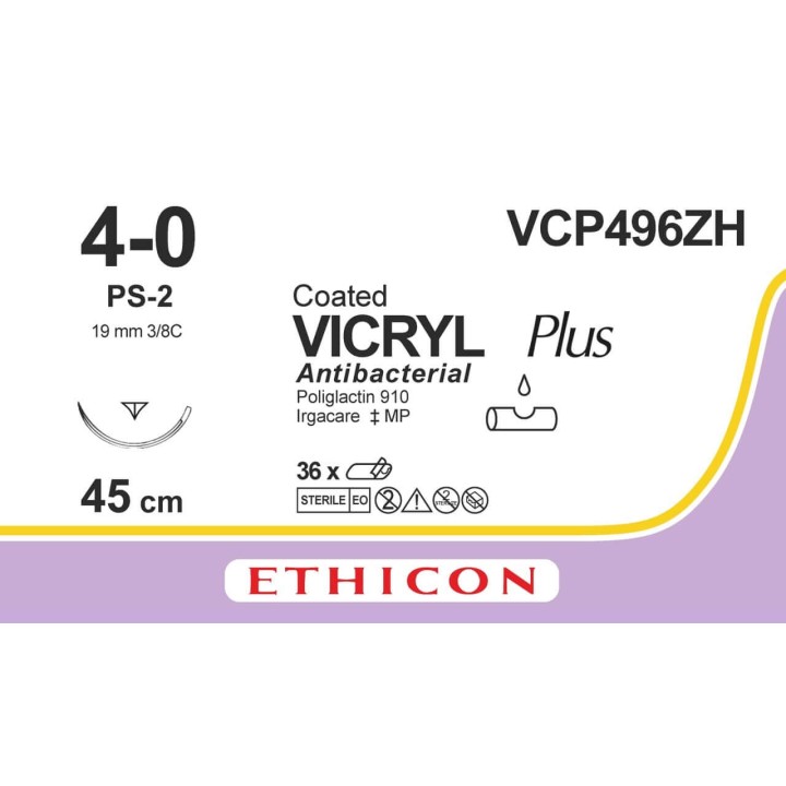 VCP496ZH - Vicryl+ 4-0 Coated UD 19mm S/A PS-2 CRC