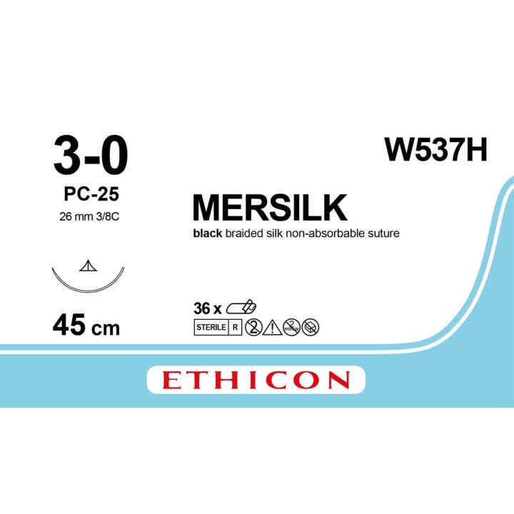 W537H - MERSILK BLACK 3/0 (45CM) 26MM ⅜ CONVENTIONAL CUTTING P  NEEDLE