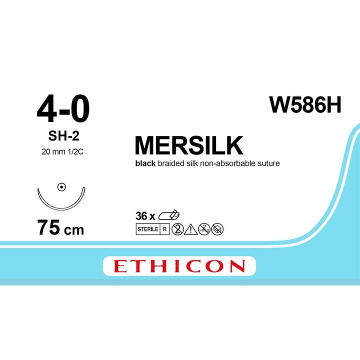 W586H - MERSILK BLACK 4/0 (75CM) 20MM ½ CIRCLE TAPER POINT NEEDLE