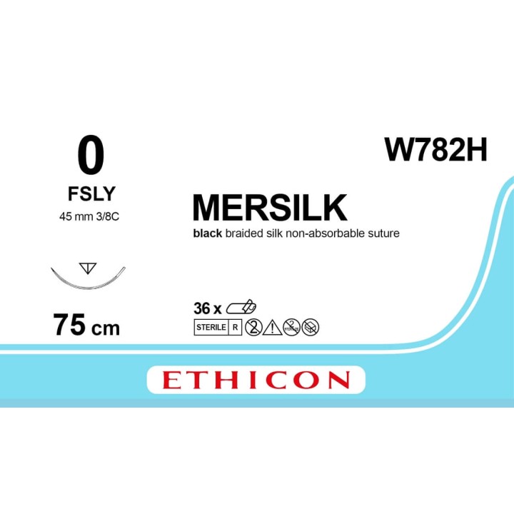 W782H - MERSILK BLACK 0 (75CM) 45MM ⅜ CIRCLE REVERSE CUTTING NEEDLE