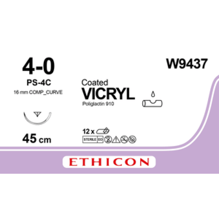 W9437 - Vicryl Violet 4-0 (45cm) 16mm Compound Curve