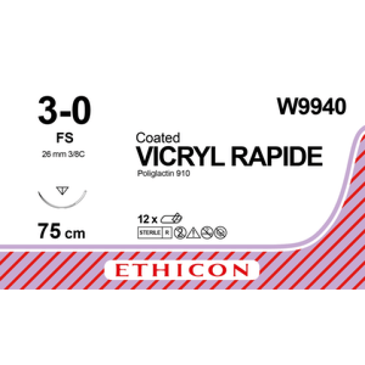W9940 - Vicryl Rapide 3-0 75cm 3/8 Circle Reverse Cutting